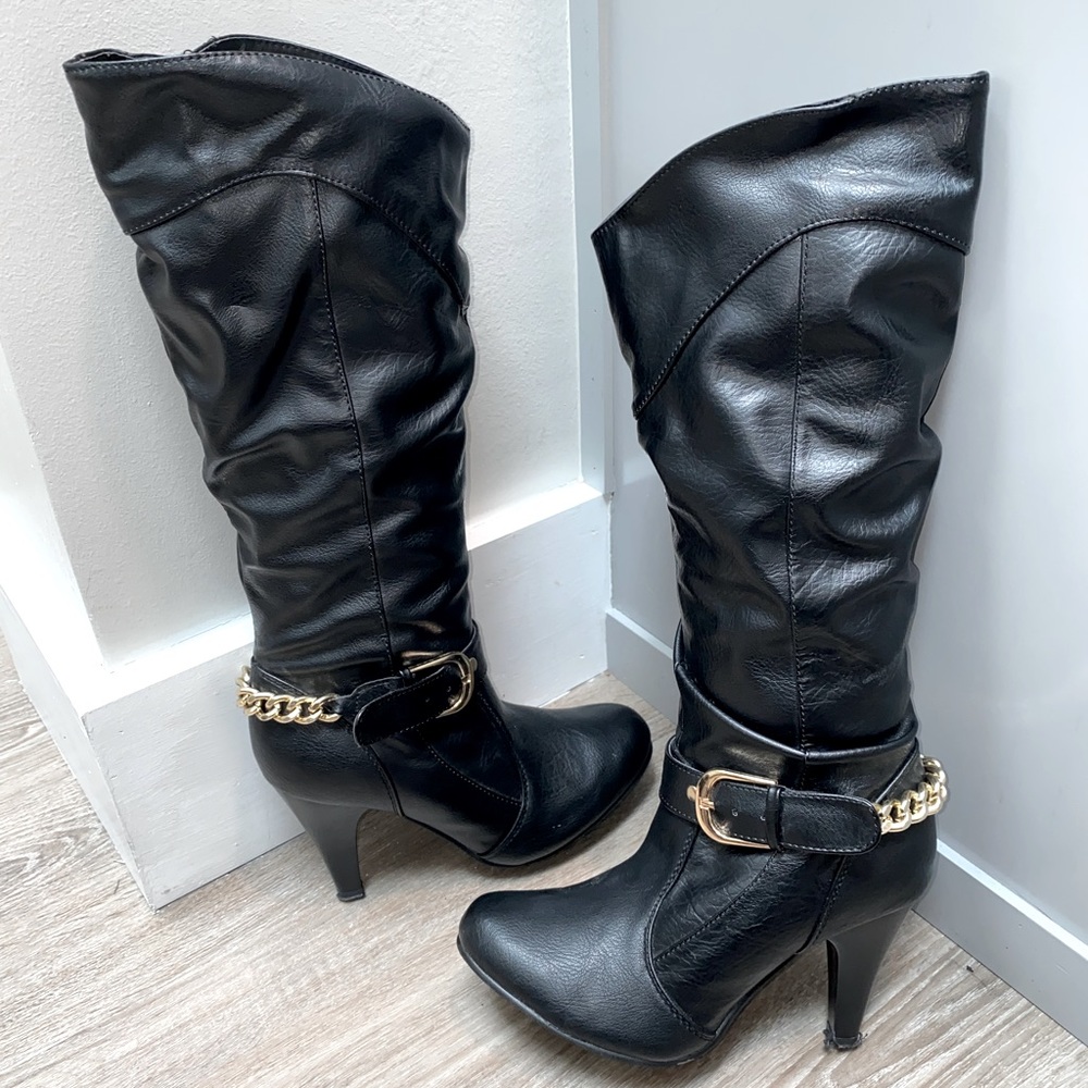 Mandee Black and gold leather boots